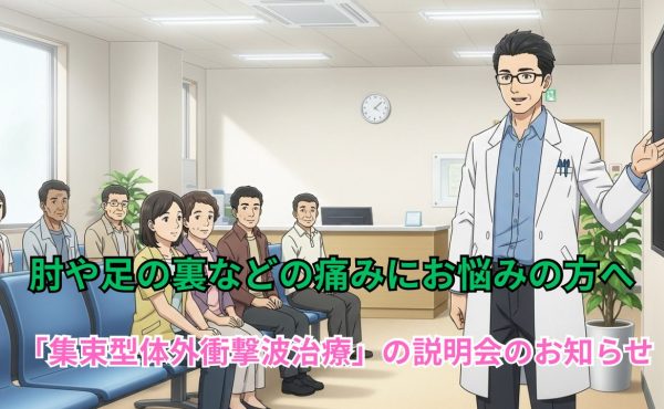 肘や足の裏などの痛みにお悩みの方へ！「集束型体外衝撃波治療」の説明会のお知らせ
