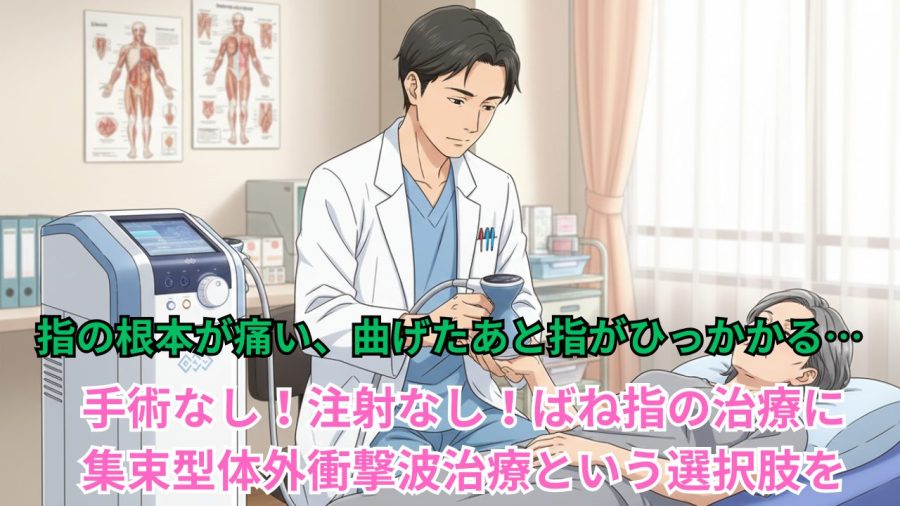 指の根本が痛い、曲げたあと指がひっかかる…手術なし！注射なし！ばね指の治療に集束型体外衝撃波治療という選択肢を