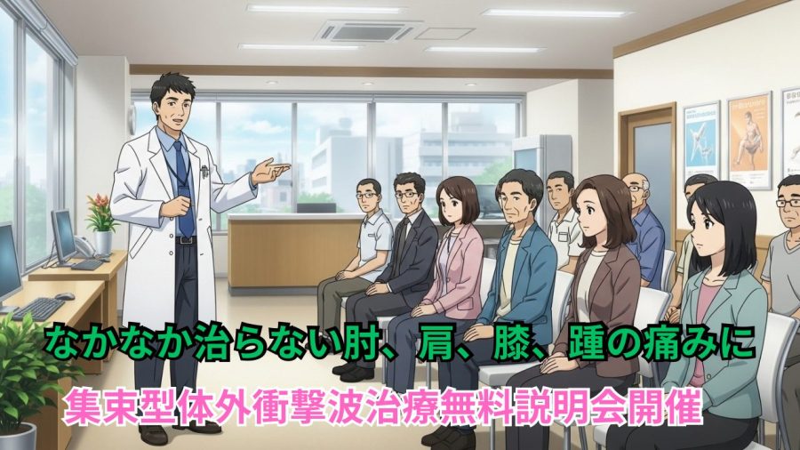 なかなか治らない肘、肩、膝、踵の痛みにー集束型体外衝撃波治療無料説明会開催